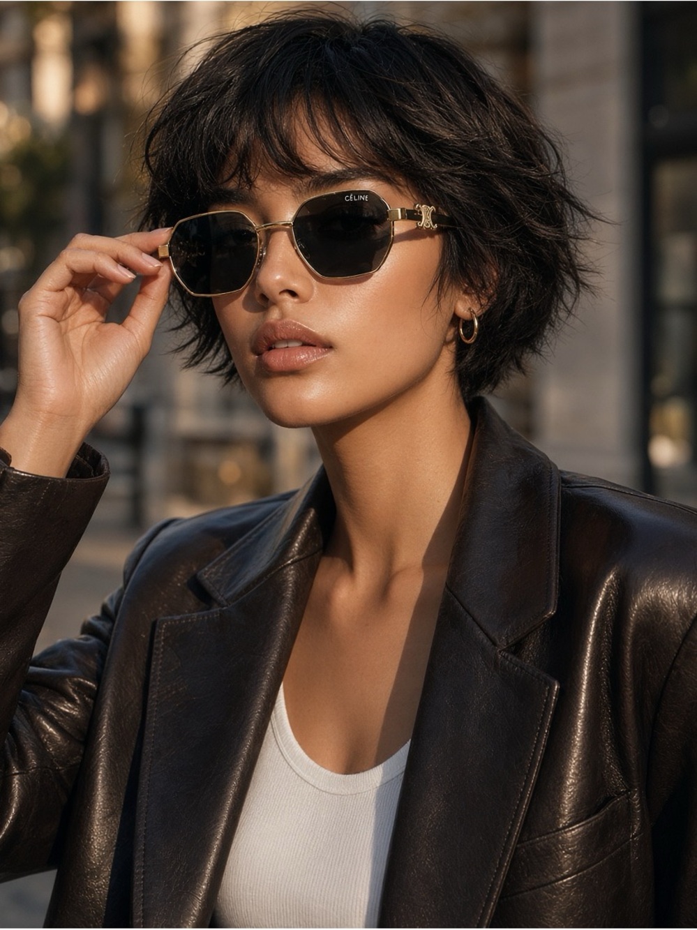 Gold Metal Frame Sunglasses - Black Lenses Celine